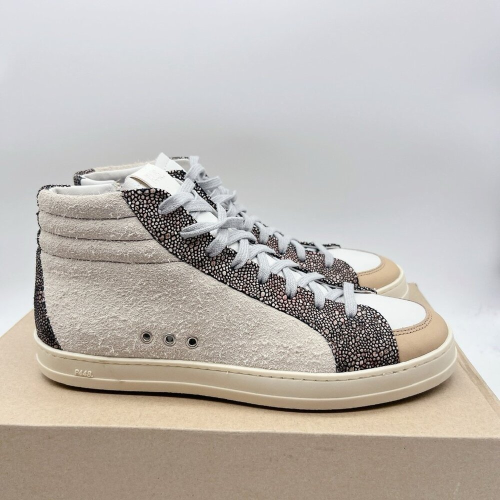 P448 Metallic Skate High Top Sneaker White Beige Womens EU 40 US 9- 9.5 - Picture 4 of 13